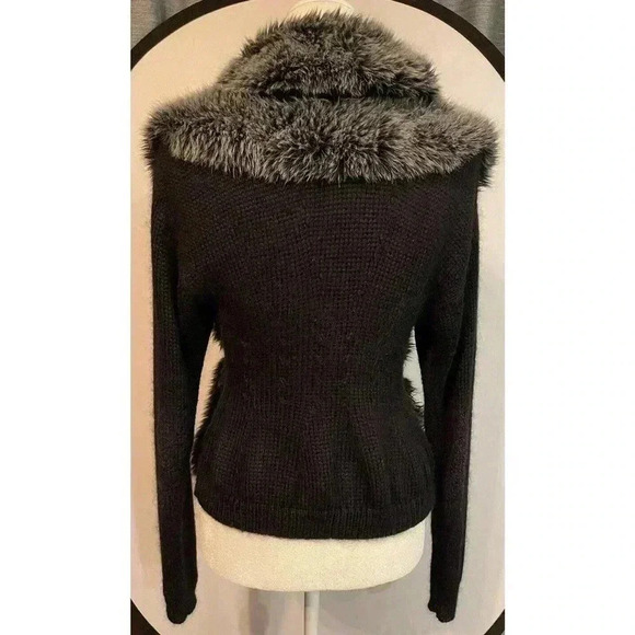 Nina Ricci Faux Fur Jacket Black Sweater Mohair Silk Y2k 90s Mob Wife Cardigan - Picture 4 of 11